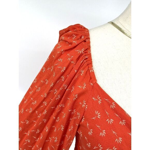 Urban Outfitters Womens Orange Top Smocked Crop Floral  Puff Sleeve Large - Picture 7 of 12